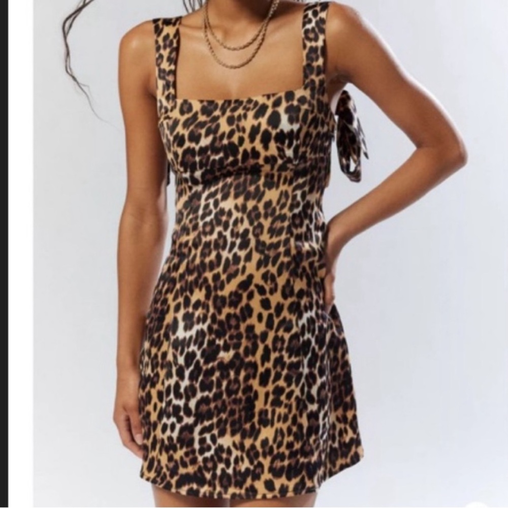 Urban Outfitters Leopard Print Satin Bow Mini Dress